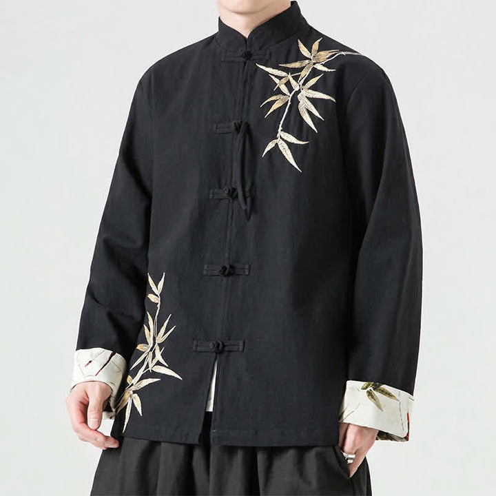 Buddha Stones Veste homme automne-hiver style Tang vintage à boutons grenouille en bambou, coton et lin - Noir - US/UK/AU46，EU56 (5XL) - image 12