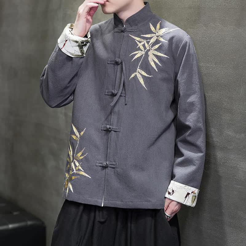 Buddha Stones Veste homme automne-hiver style Tang vintage à boutons grenouille en bambou, coton et lin - Gris sombre - US/UK/AU46，EU56 (5XL) - image 0