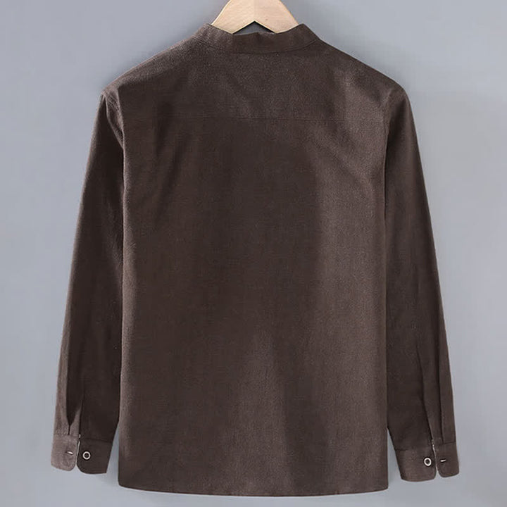 Buddha Stones Veste homme en ramie unie, style minimaliste, décontractée, avec poches, à boutons, idéale pour l'automne. - image 1