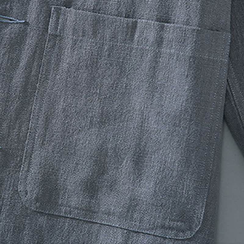 Buddha Stones Veste homme en ramie unie, style minimaliste, décontractée, avec poches, à boutons, idéale pour l'automne. - image 8