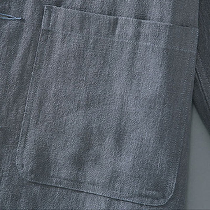 Buddha Stones Veste homme en ramie unie, style minimaliste, décontractée, avec poches, à boutons, idéale pour l'automne. - image 8