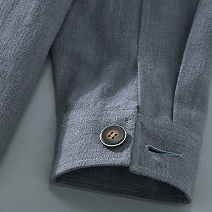Buddha Stones Veste homme en ramie unie, style minimaliste, décontractée, avec poches, à boutons, idéale pour l'automne. - image 10