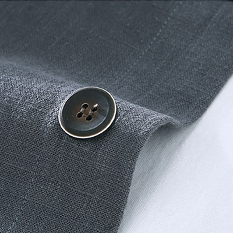 Buddha Stones Veste homme en ramie unie, style minimaliste, décontractée, avec poches, à boutons, idéale pour l'automne. - image 9