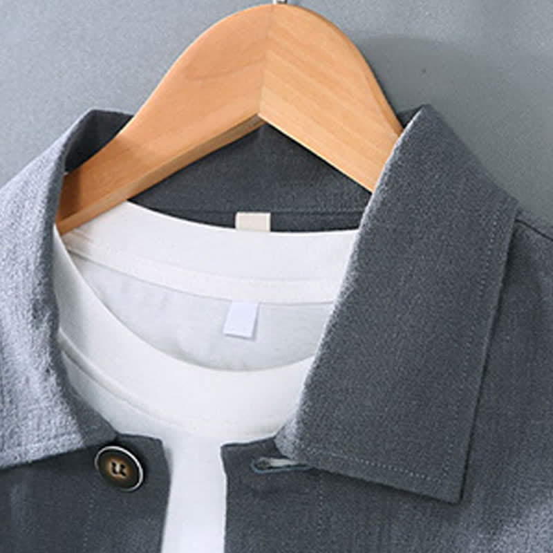 Buddha Stones Veste homme en ramie unie, style minimaliste, décontractée, avec poches, à boutons, idéale pour l'automne. - image 4