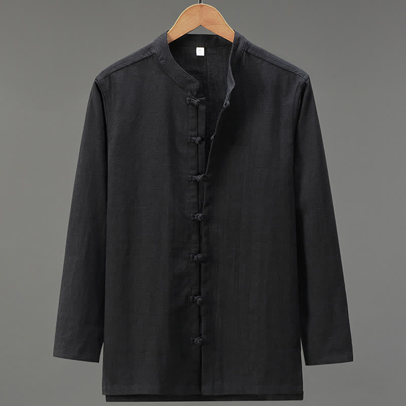 Buddha Stones Chemises à manches longues pour hommes, style Tang, à boutons grenouille, unies, décontractées et printanières - Noir - US/UK/AU42，EU52 (3XL) - image 11