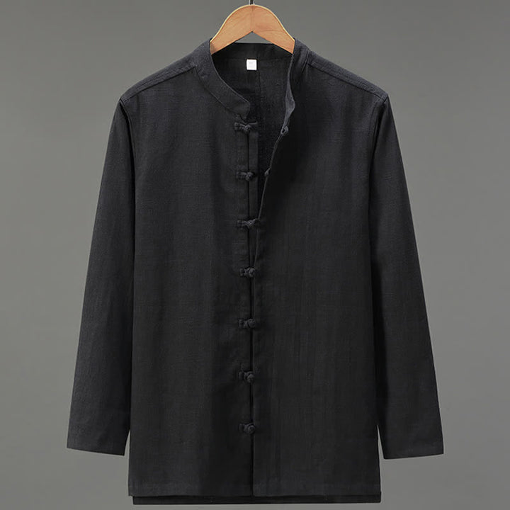 Buddha Stones Chemises à manches longues pour hommes, style Tang, à boutons grenouille, unies, décontractées et printanières - Noir - US/UK/AU42，EU52 (3XL) - image 11