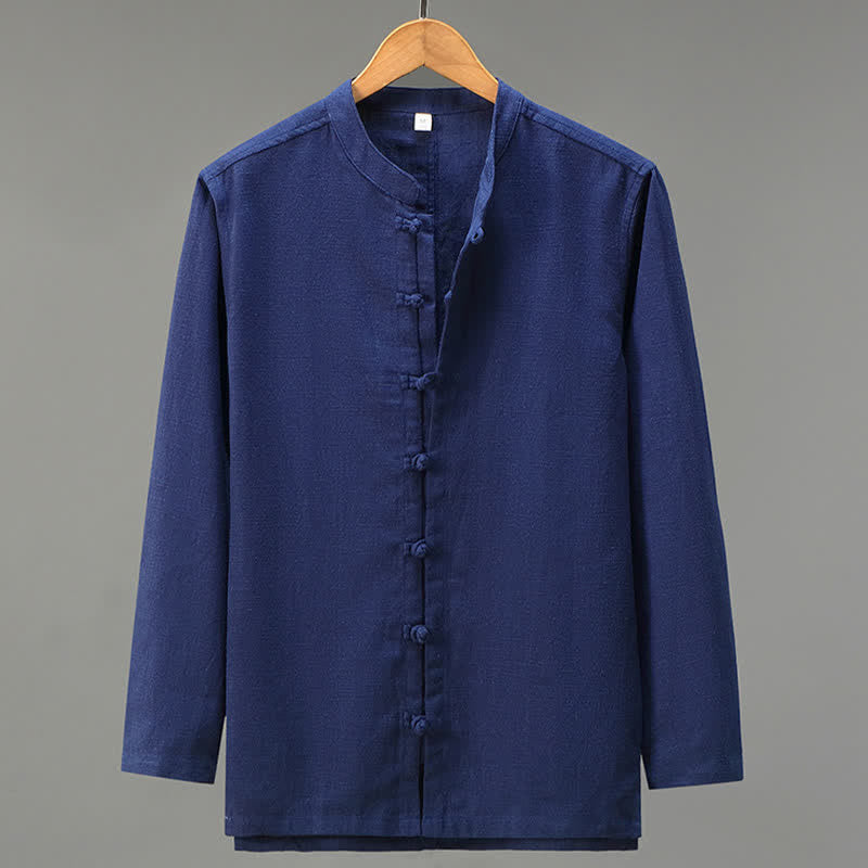 Buddha Stones Chemises à manches longues pour hommes, style Tang, à boutons grenouille, unies, décontractées et printanières - Marine - US/UK/AU42，EU52 (3XL) - image 13