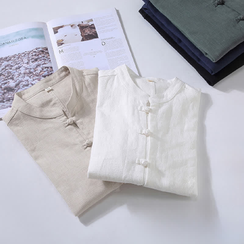 Buddha Stones Chemises à manches longues pour hommes, style Tang, à boutons grenouille, unies, décontractées et printanières - image 19