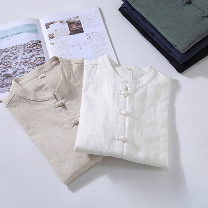 Buddha Stones Chemises à manches longues pour hommes, style Tang, à boutons grenouille, unies, décontractées et printanières - image 19