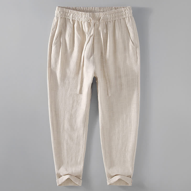 Buddha Stones Pantalon court rayé à cordon de serrage, coupe fuselée, avec poches, idéal pour le printemps et l'été. - Beige - US/UK/AU42，EU52 (3XL) - image 2