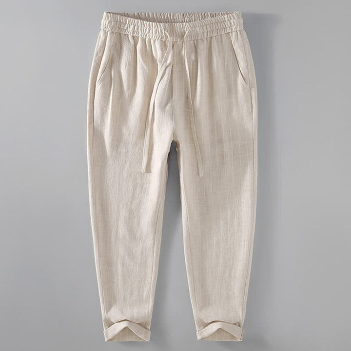 Buddha Stones Pantalon court rayé à cordon de serrage, coupe fuselée, avec poches, idéal pour le printemps et l'été. - Beige - US/UK/AU42，EU52 (3XL) - image 2