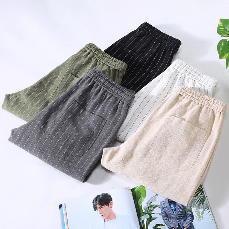 Buddha Stones Pantalon court rayé à cordon de serrage, coupe fuselée, avec poches, idéal pour le printemps et l'été. - image 14