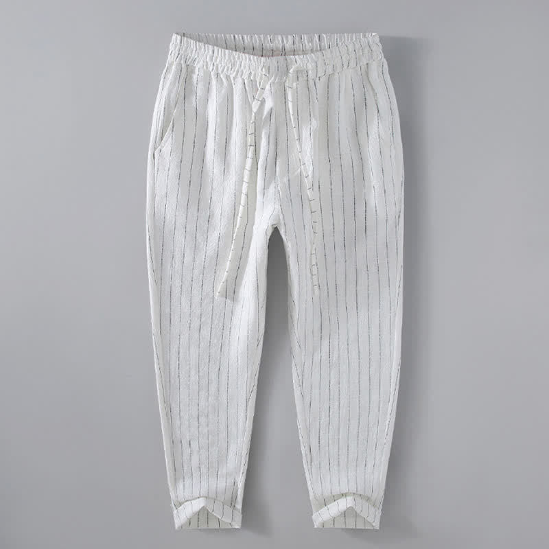 Buddha Stones Pantalon court rayé à cordon de serrage, coupe fuselée, avec poches, idéal pour le printemps et l'été. - Blanc - US/UK/AU42，EU52 (3XL) - image 12