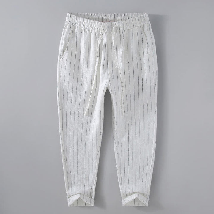 Buddha Stones Pantalon court rayé à cordon de serrage, coupe fuselée, avec poches, idéal pour le printemps et l'été. - Blanc - US/UK/AU42，EU52 (3XL) - image 12