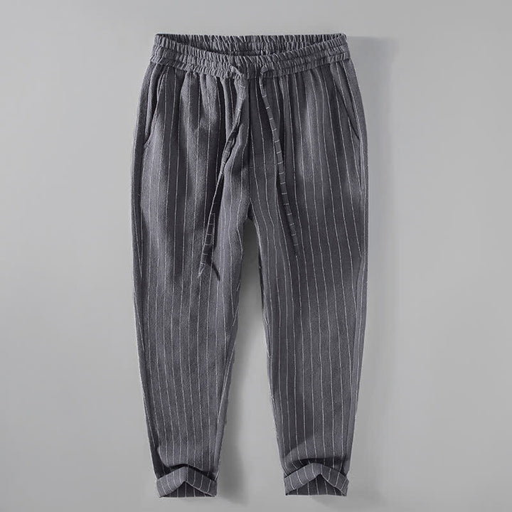 Buddha Stones Pantalon court rayé à cordon de serrage, coupe fuselée, avec poches, idéal pour le printemps et l'été. - Gris terne - US/UK/AU42，EU52 (3XL) - image 0