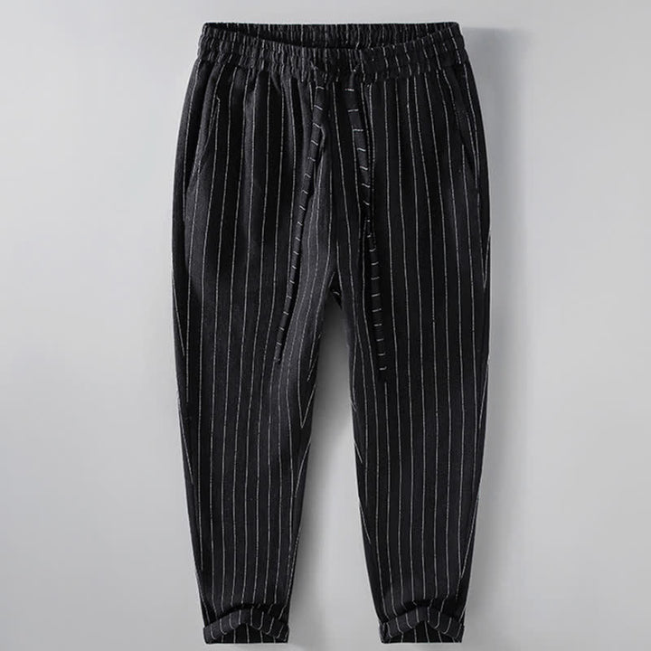 Buddha Stones Pantalon court rayé à cordon de serrage, coupe fuselée, avec poches, idéal pour le printemps et l'été. - Noir - US/UK/AU42，EU52 (3XL) - image 1