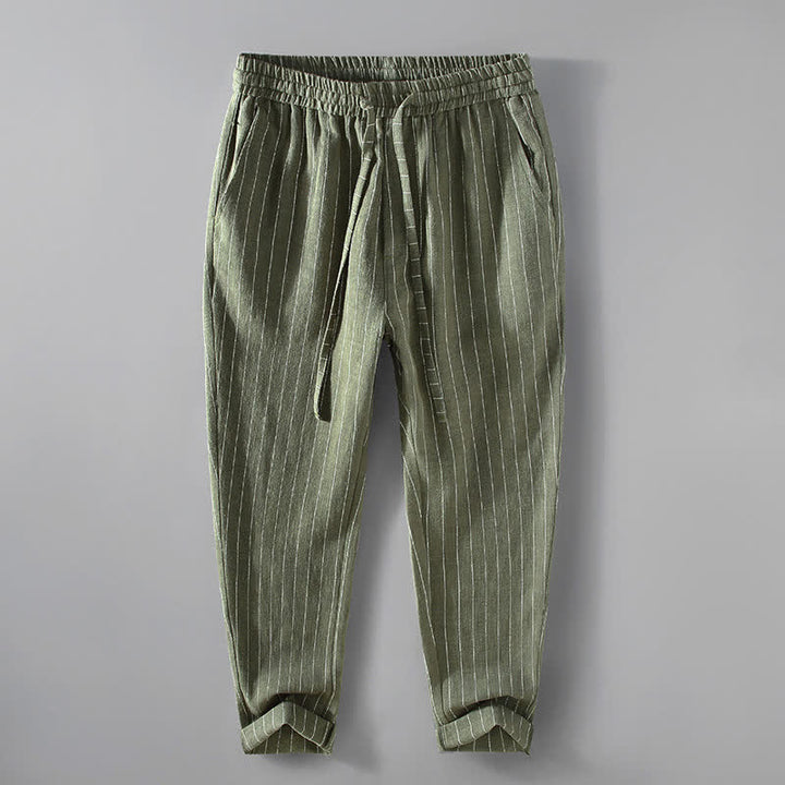 Buddha Stones Pantalon court rayé à cordon de serrage, coupe fuselée, avec poches, idéal pour le printemps et l'été. - Vert olive - US/UK/AU42，EU52 (3XL) - image 11