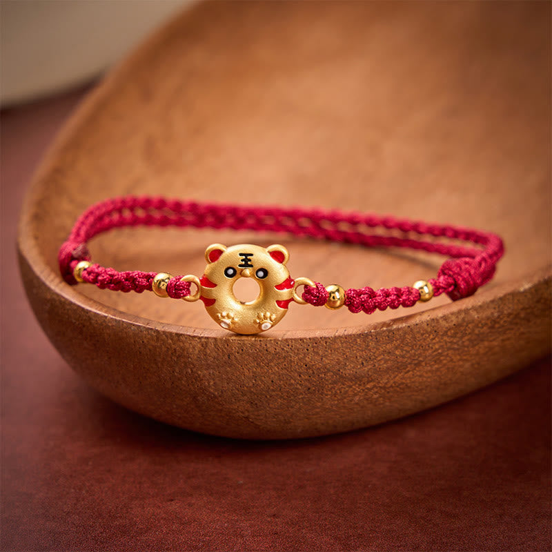 Buddha Stones Bracelet ajustable Copper Tiger Peace Buckle tissé à la main avec cordon rouge, symbole de mise à la terre - image 3