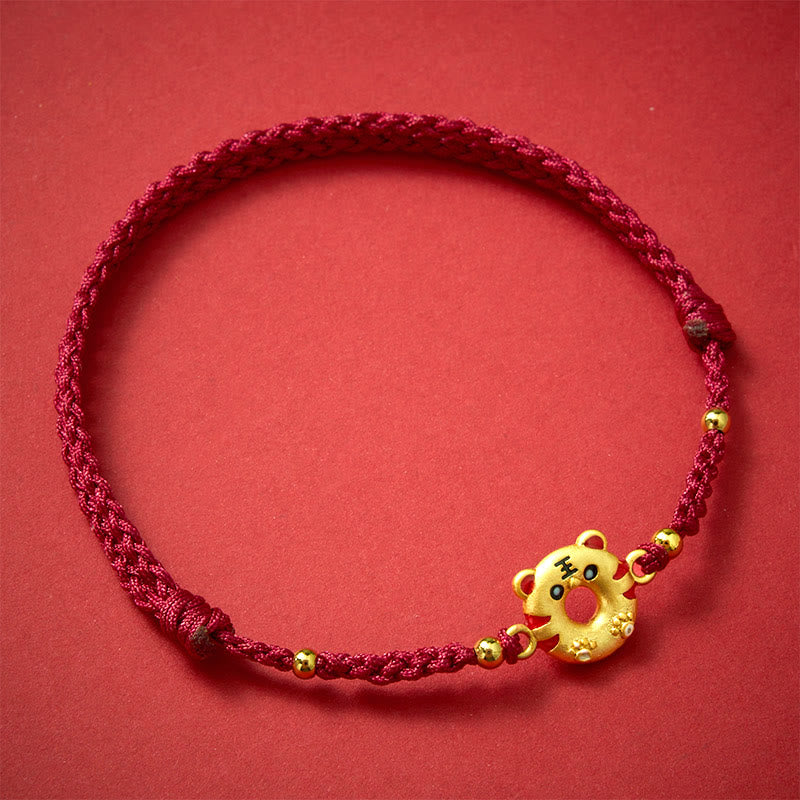 Buddha Stones Bracelet ajustable Copper Tiger Peace Buckle tissé à la main avec cordon rouge, symbole de mise à la terre - Boucle de la Paix (Tour de poignet : 14 à 17 cm) - image 0