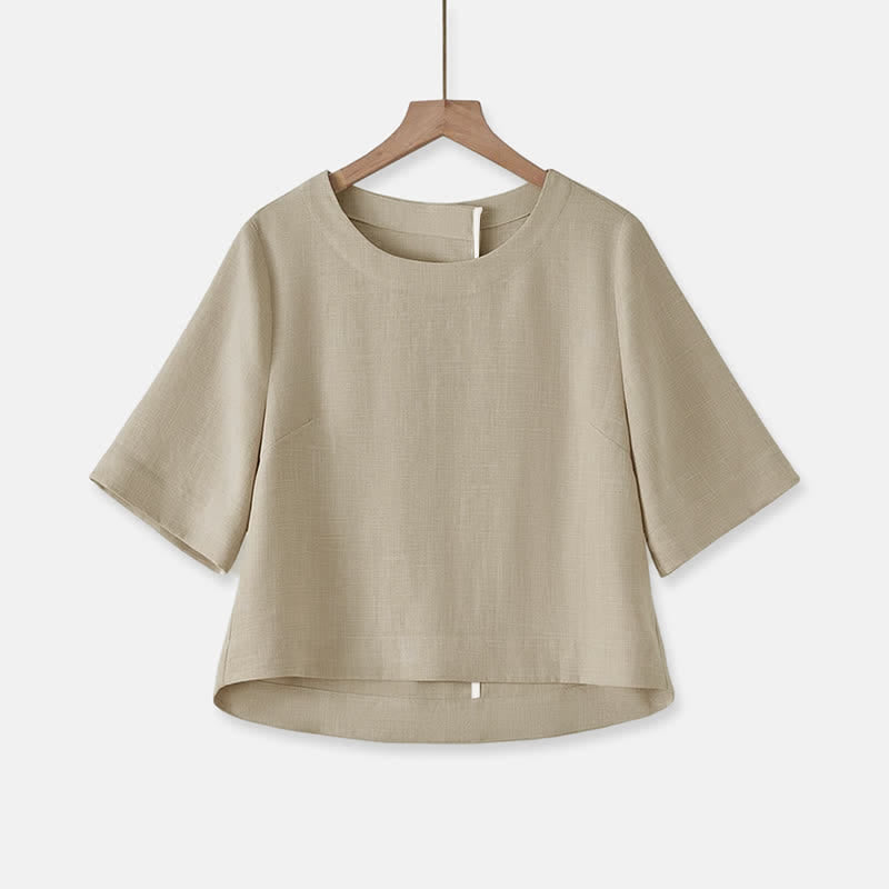 Buddha Stones T-shirts courts à manches courtes pour femmes, style minimaliste décontracté d'été, col rond, couleur unie - Tanné - US12, UK/AU16, EU44 (2XL) - image 0