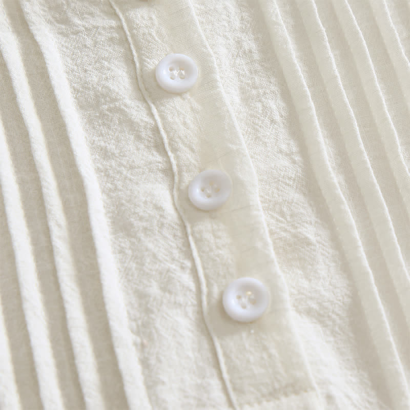 Buddha Stones Chemises d'été minimalistes décontractées à boutons en coton uni à manches courtes pour femmes - image 28