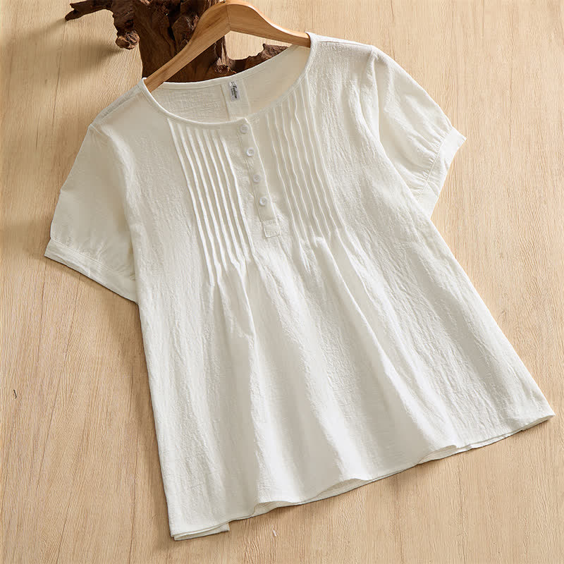 Buddha Stones Chemises d'été minimalistes décontractées à boutons en coton uni à manches courtes pour femmes - Blanc - US16, UK/AU20, EU48 (5XL) - image 24