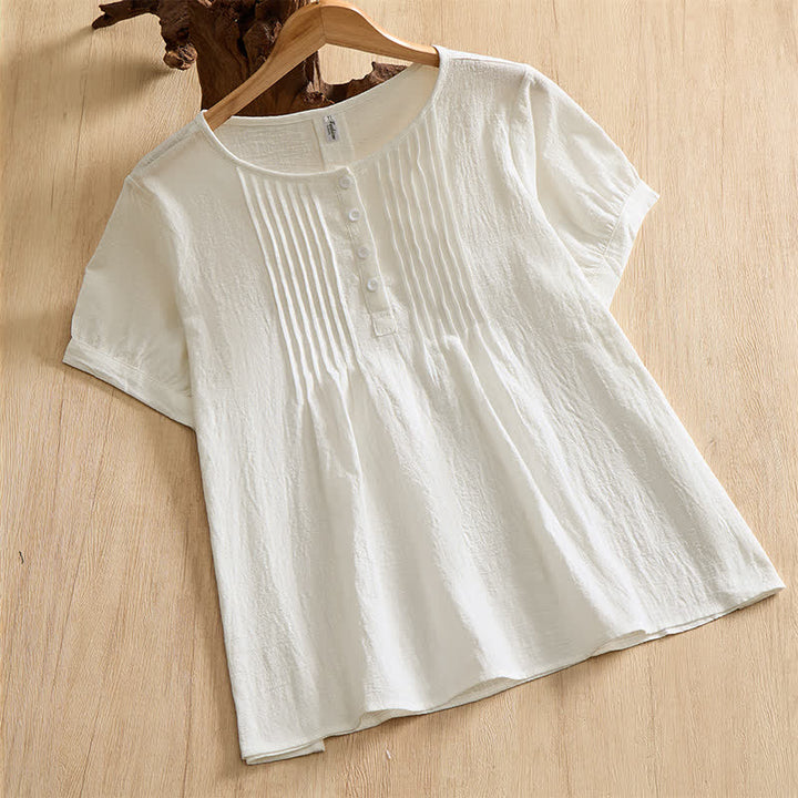 Buddha Stones Chemises d'été minimalistes décontractées à boutons en coton uni à manches courtes pour femmes - Blanc - US16, UK/AU20, EU48 (5XL) - image 24