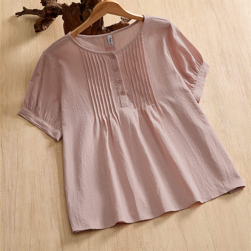 Buddha Stones Chemises d'été minimalistes décontractées à boutons en coton uni à manches courtes pour femmes - Rose clair - US16, UK/AU20, EU48 (5XL) - image 8