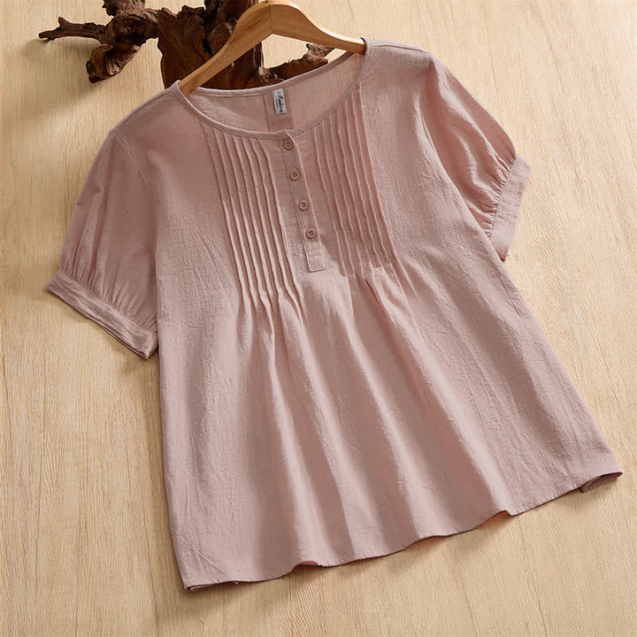 Buddha Stones Chemises d'été minimalistes décontractées à boutons en coton uni à manches courtes pour femmes - Rose clair - US16, UK/AU20, EU48 (5XL) - image 8