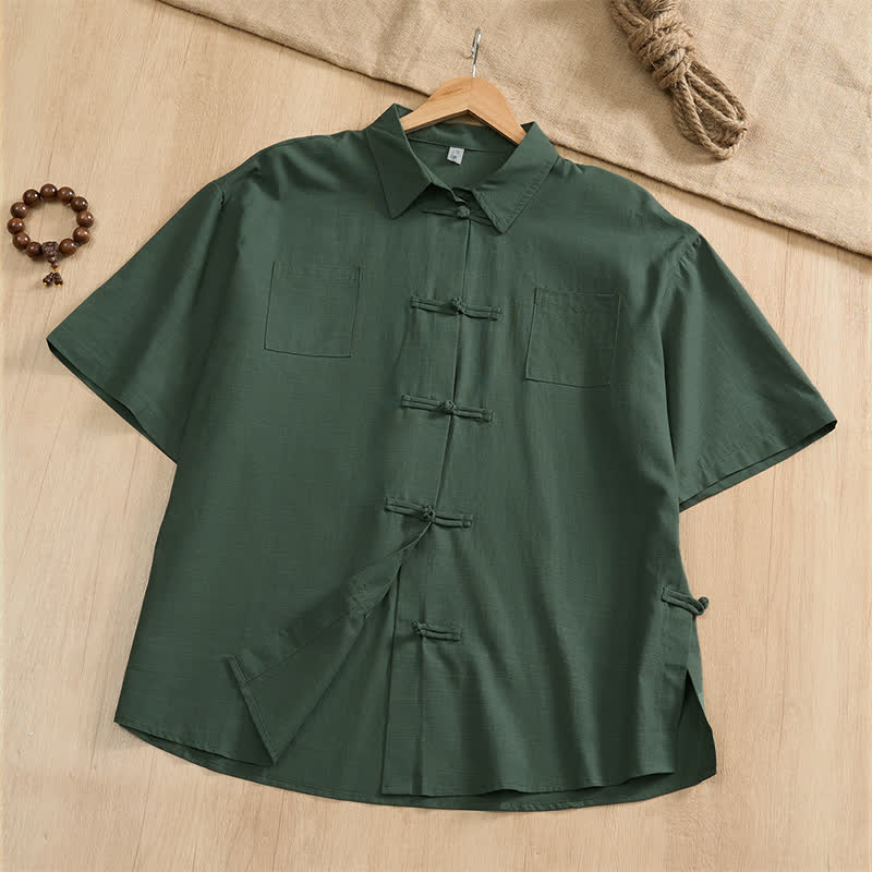 Buddha Stones Chemises d'été décontractées pour hommes, style Tang, à manches courtes, boutonnées et poches plaquées. - Vert d'eau - US/UK/AU46, EU56 (5XL) - image 8