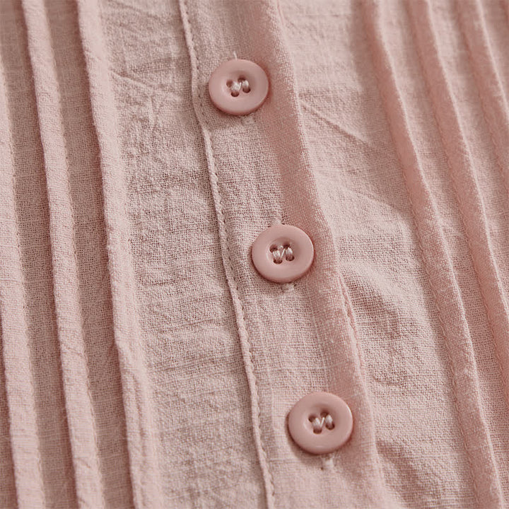 Buddha Stones Chemises d'été minimalistes décontractées à boutons en coton uni à manches courtes pour femmes - image 12