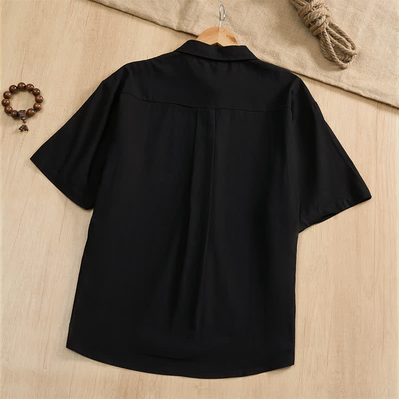Buddha Stones Chemises d'été décontractées pour hommes, style Tang, à manches courtes, boutonnées et poches plaquées. - image 18
