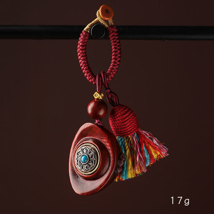 Buddha Stones Porte-clés de sagesse en bois de santal rouge Om Mani Padme Hum Yuanbao - image 8