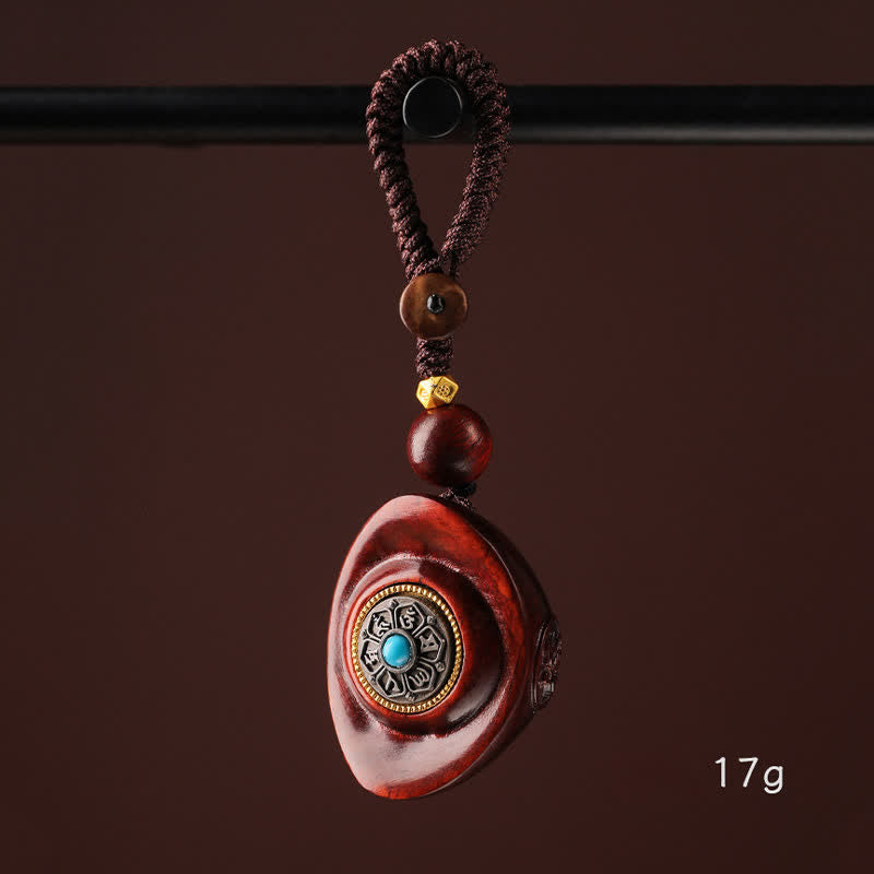 Buddha Stones Porte-clés de sagesse en bois de santal rouge Om Mani Padme Hum Yuanbao - image 1