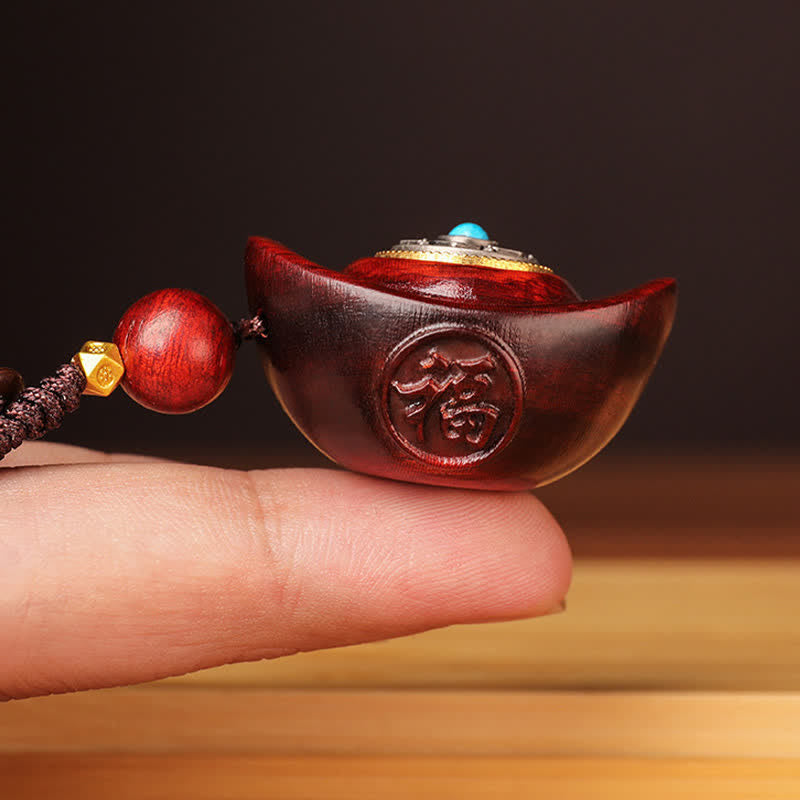 Buddha Stones Porte-clés de sagesse en bois de santal rouge Om Mani Padme Hum Yuanbao - image 2