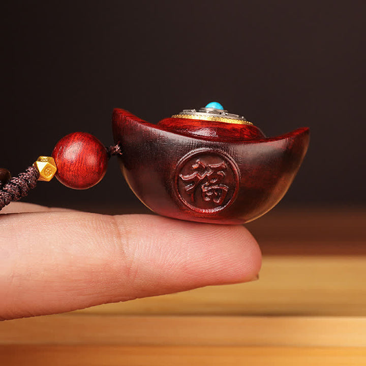 Buddha Stones Porte-clés de sagesse en bois de santal rouge Om Mani Padme Hum Yuanbao - image 2