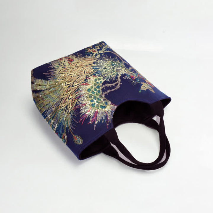 Sac cabas brodé double face avec motif de paon et Buddha Stones, sac bandoulière - image 5
