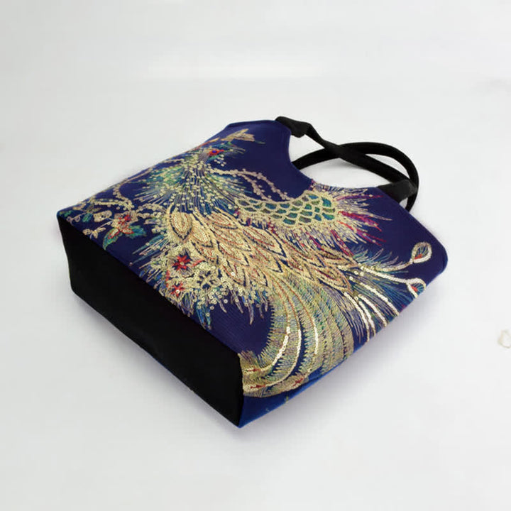 Sac cabas brodé double face avec motif de paon et Buddha Stones, sac bandoulière - image 6
