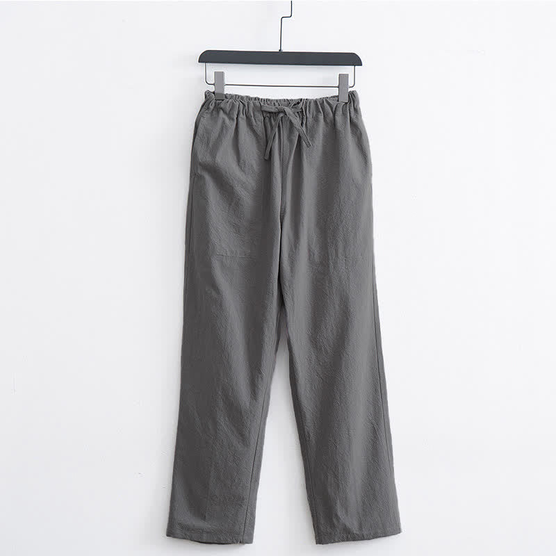 Pantalon décontracté en coton uni pour homme Buddha Stones, avec cordon de serrage et poches - Gris clair - US/UK/AU44，EU54 (4XL)  - image 12