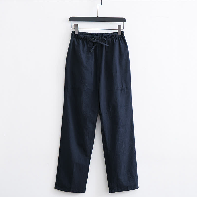 Pantalon décontracté en coton uni pour homme Buddha Stones, avec cordon de serrage et poches - Bleu nuit - US/UK/AU44，EU54 (4XL)  - image 11