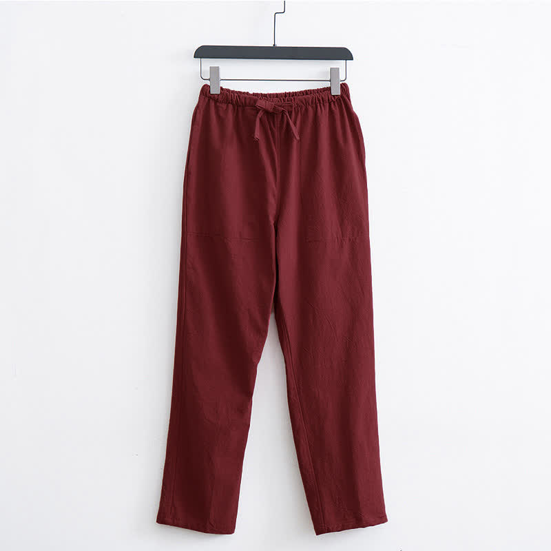 Pantalon décontracté en coton uni pour homme Buddha Stones, avec cordon de serrage et poches - Cramoisi - US/UK/AU44，EU54 (4XL)  - image 9