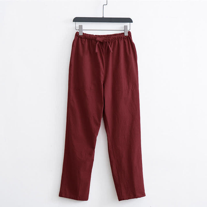 Pantalon décontracté en coton uni pour homme Buddha Stones, avec cordon de serrage et poches - Cramoisi - US/UK/AU44，EU54 (4XL)  - image 9