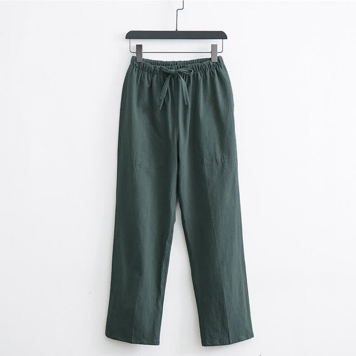 Pantalon décontracté en coton uni pour homme Buddha Stones, avec cordon de serrage et poches - Vert foncé - US/UK/AU44，EU54 (4XL)  - image 10