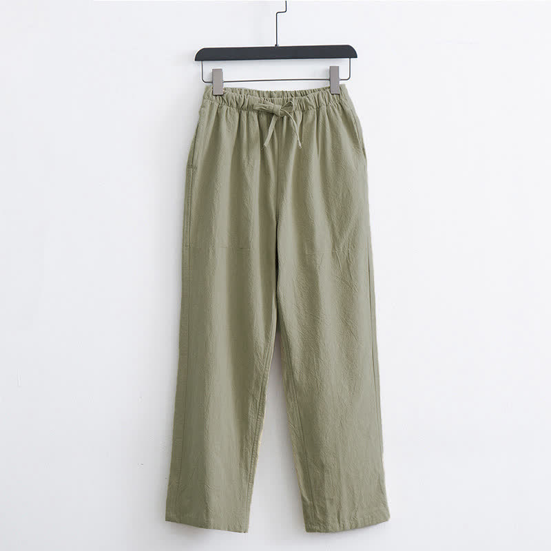 Pantalon décontracté en coton uni pour homme Buddha Stones, avec cordon de serrage et poches - JauneVert - US/UK/AU44，EU54 (4XL)  - image 0