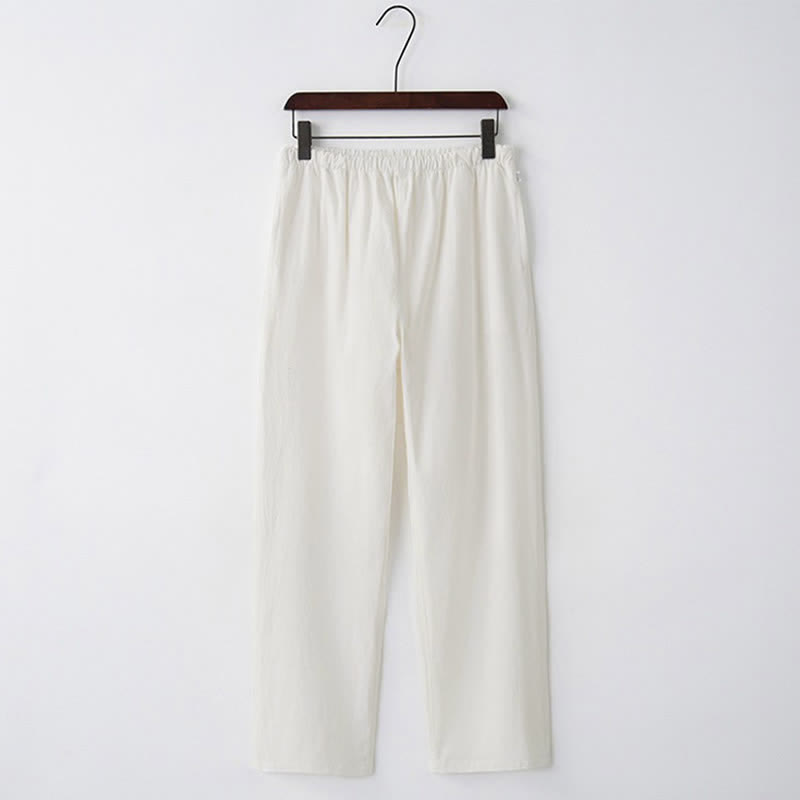Pantalon décontracté en coton uni pour homme Buddha Stones, avec cordon de serrage et poches - Blanc - US/UK/AU44，EU54 (4XL)  - image 8