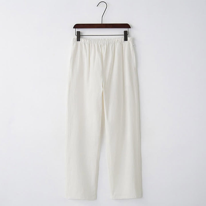 Pantalon décontracté en coton uni pour homme Buddha Stones, avec cordon de serrage et poches - Blanc - US/UK/AU44，EU54 (4XL)  - image 8
