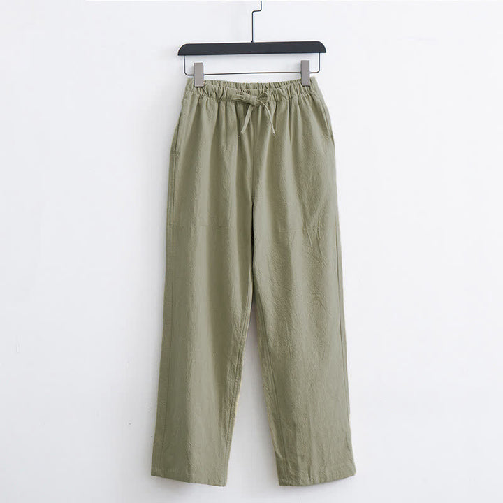 Pantalon décontracté en coton uni pour homme Buddha Stones, avec cordon de serrage et poches - JauneVert - US/UK/AU44，EU54 (4XL)  - image 0
