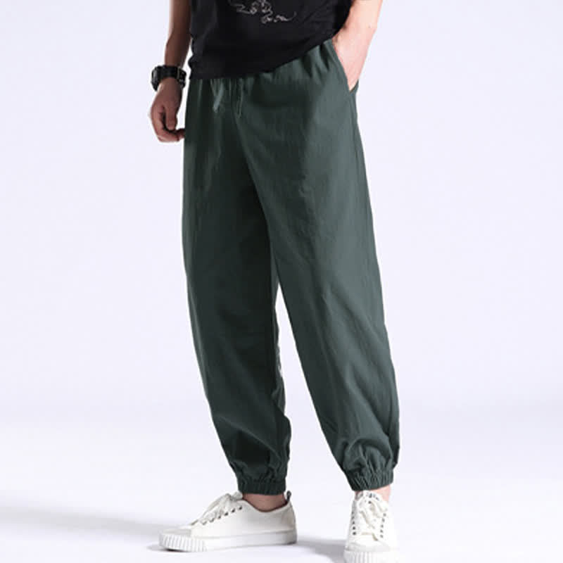 Pantalon harem décontracté pour homme en coton uni couleur Buddha Stones avec poches - image 11