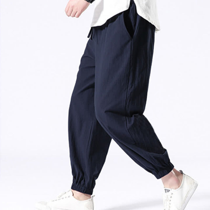 Pantalon harem décontracté pour homme en coton uni couleur Buddha Stones avec poches - image 8