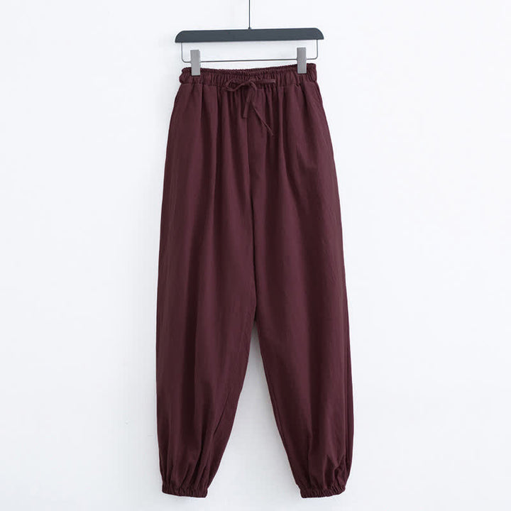 Pantalon harem décontracté pour homme en coton uni couleur Buddha Stones avec poches - Bordeaux - US/UK/AU44，EU54 (4XL) - image 9